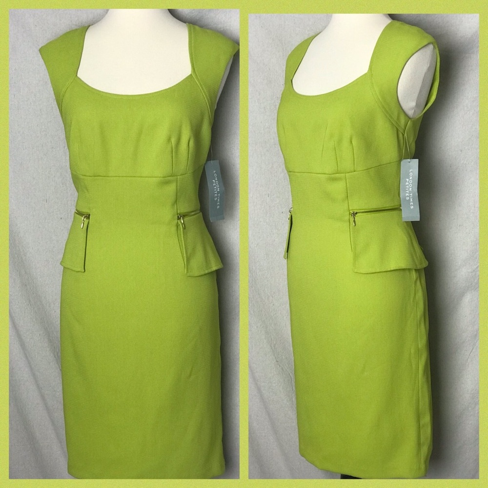 Lomdon Times Petites 10P Lime Green Sheath Dress